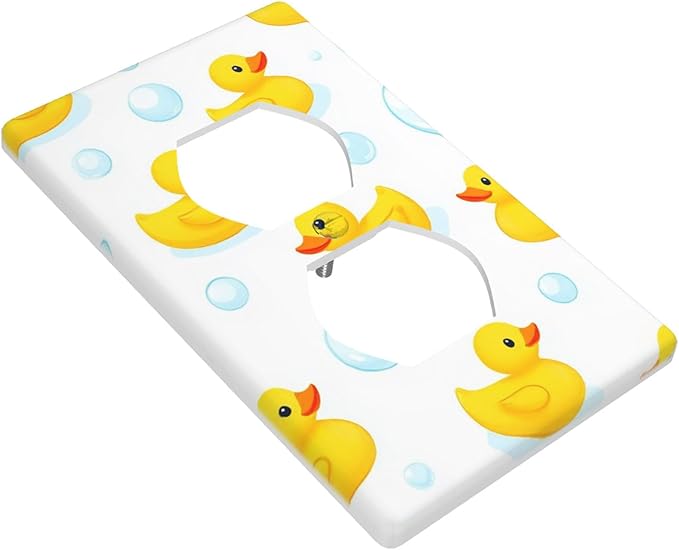 Yellow Rubber Duck 1-Gang Duplex Wall Plate, Cute Duck Bubble Outlet Cover for Kids Bathroom, Boys Girls Room & Nursery