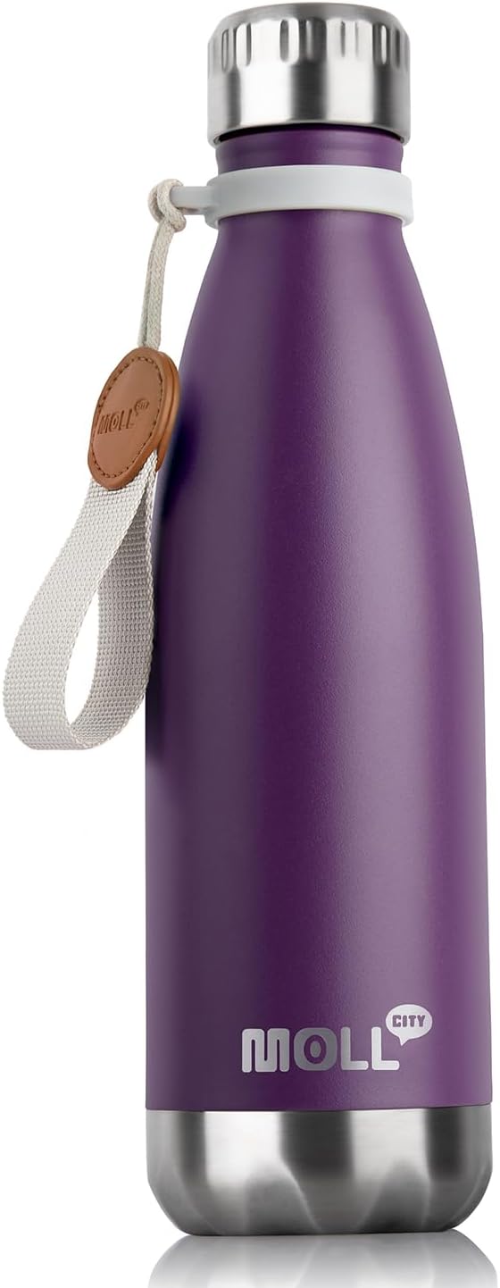 Water Bottle 17 oz Stainless Steel Vacuum Insulated Sports Water Bottle No Straw Reusable Metal Leak Proof Flask Cola Shape-BPA Free (Purple)