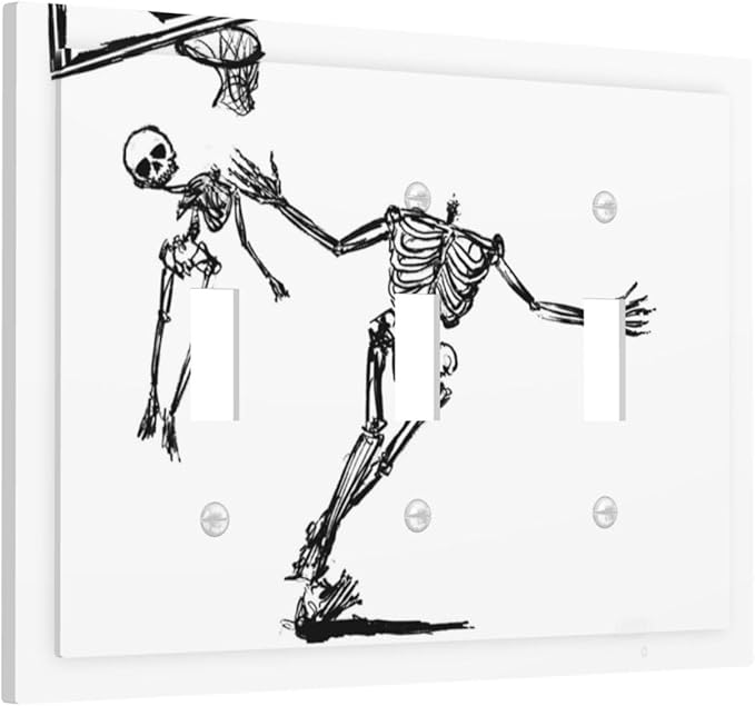 Decorative Switch Plates Skeleton Basketball Funny Skull Stick Figure 3 Gang Wall Plate Triple Toggle Light Switch Cover Faceplate Electrical Wall Panels For Home Office Decor
