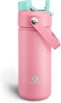 ENCOOL Insulated Water Bottle with Straw Stainless Steel Water Bottle, Leak-Proof, BPA-Free, Double Wall Vacuum Keeps Cold for 24 Hours for Sports, Travel, School (18 oz, Tulip)