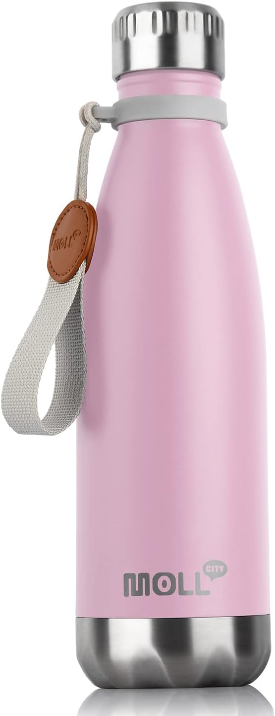 Water Bottle 17 oz Stainless Steel Vacuum Insulated Sports Flask Reusable Metal Leak Proof Travel Water Bottle for Women, Cola Shape BPA Free(Pink)