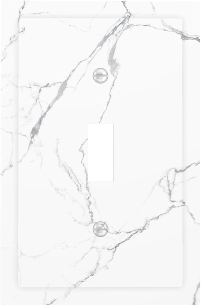 Luxurious White Marble Abstract Print Decorative Light Switch Cover 1 Gang Single Toggle Device Electrical Faceplate Switchplates Decorator Outlet Wall Plate for Bathroom Kitchen Bedroom Decor