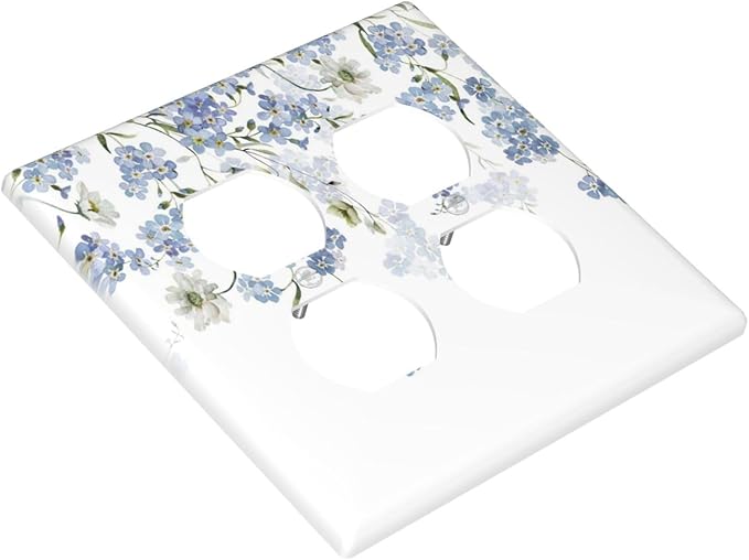 Hydrangea Blue Flowers Watercolor Floral Outlet Covers 2 Gang Double Duplex Decorative Light Switch Covers Electrical Wallplates Socket Faceplate for Bed Room Living Room Decor