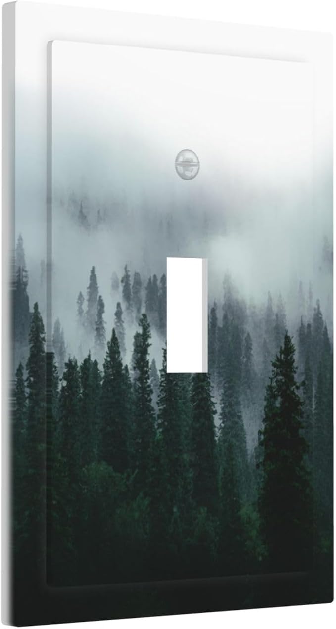 Forest Pine Forest Foggy Mountain Natural Scenery Decorative Light Switch Cover 1 Gang Single Toggle Device Electrical Faceplate Switchplates Decorator Outlet Wall Plate for Bed Room Living Room Decor