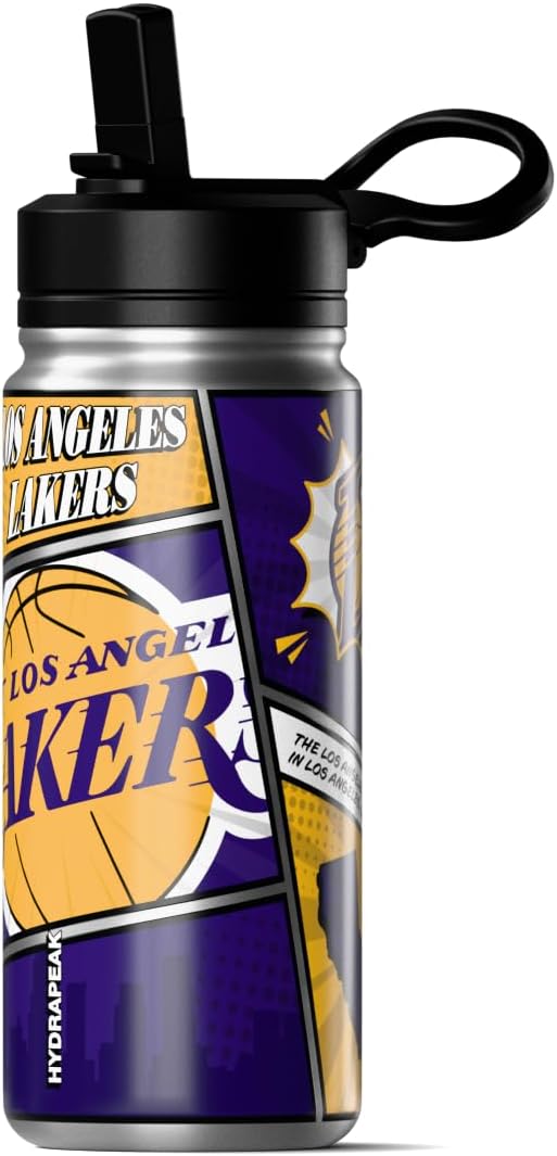 Hydrapeak x NBA Los Angeles Lakers 20 oz Stainless Steel Water Bottle, Officially Licensed Double Wall Insulated Sports Bottle with Straw Lid, Reusable Leakproof Gift for Kids & Adults