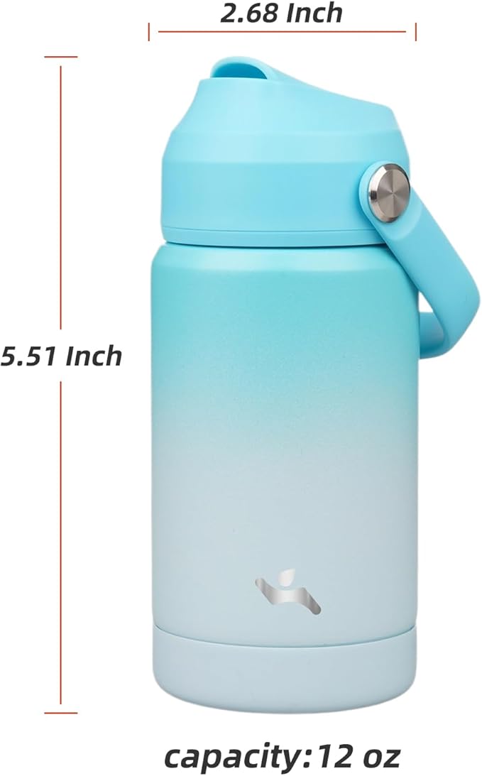 Konokyo Insulated Water Bottle with Straw Lid,12 oz Stainless Steel Vacuum Metal Bottle with Silicone Handle,Sea Salt