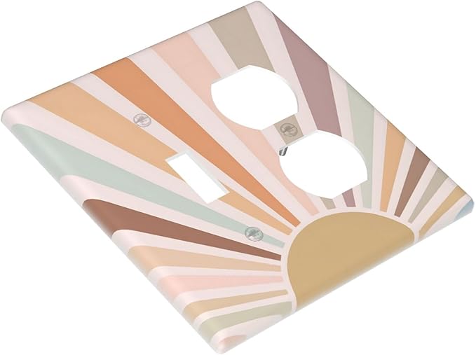Boho Sun Rainbow Retro Aesthetic Abstract Art Sunrise Sunset Wallplates 1 Toggle 1 Duplex Switch Plate Electrical GFCI Faceplate Decorative Light Switch Covers for Kids Room Bedroom Decor