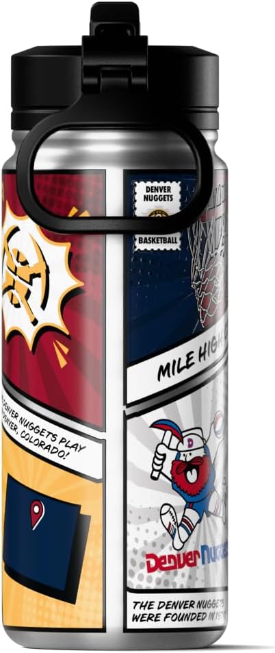 Hydrapeak x NBA Denver Nuggets 20 oz Stainless Steel Water Bottle, Officially Licensed Double Wall Insulated Sports Bottle with Straw Lid, Reusable Leakproof Gift for Kids & Adults