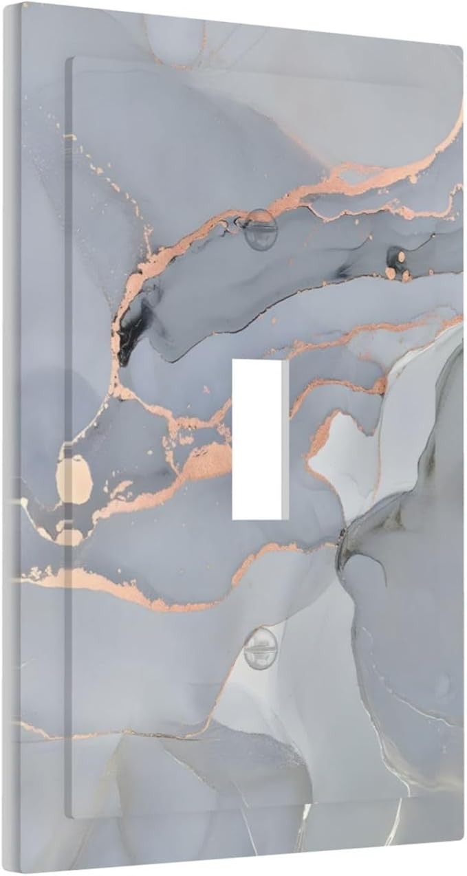 Gray And Gold Marble Abstract Luxury Print Decorative Light Switch Cover 1 Gang Single Toggle Device Electrical Faceplate Switchplates Decorator Outlet Wall Plate for Bathroom Kitchen Bedroom Decor