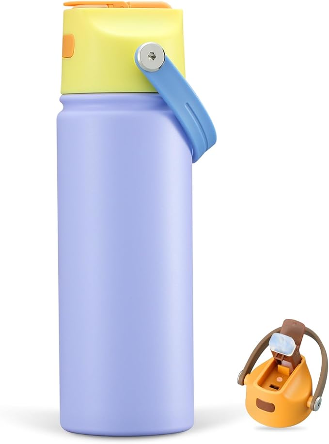 18 OZ Water Bottle for Kids, Stainless Steel Double Insulated Sports Water Bottle, Leak Proof Straw Cup for School, Gifts and Travel, BPA Free (Light Purple)