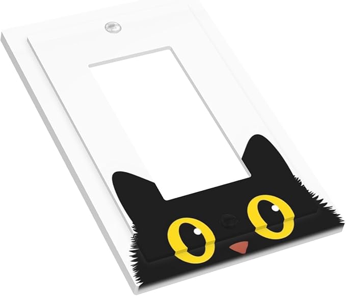 Peeking Cute Black Cat Single Rocker Switch Cover - 1-Gang Standard US Size Curious Cat Eyes Light Switch Covers for Cat Lover Decor