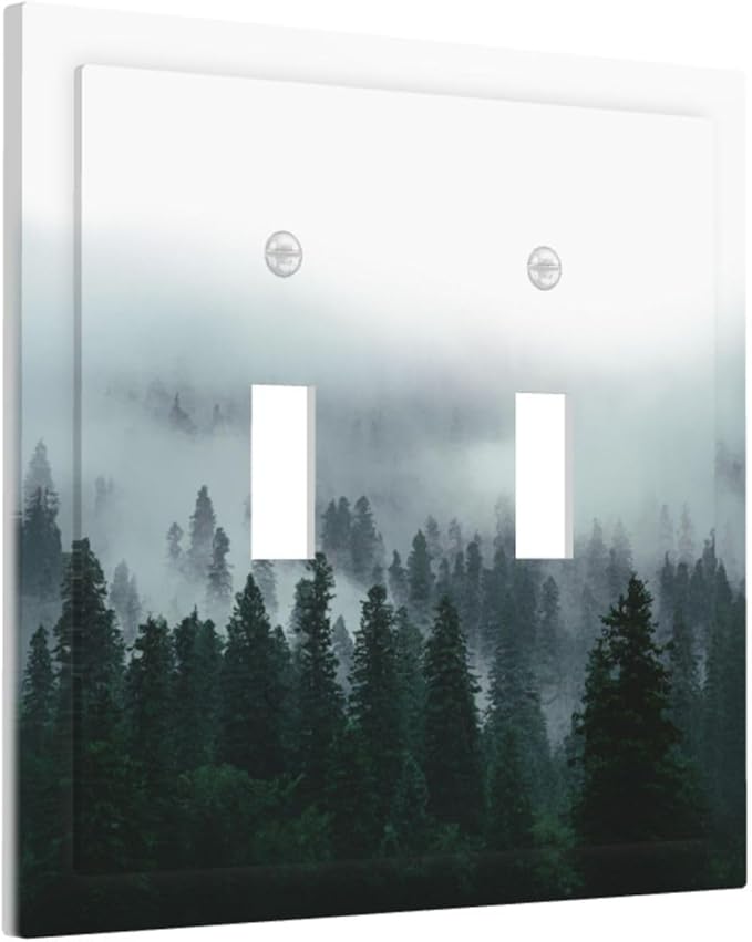 Forest Pine Forest Foggy Mountain Natural Scenery Decorative Switch Plates 2 Gang Double Toggle Outlet Light Switch Cover Wall Plate Electrical Faceplate for Bed Room Living Room Decor