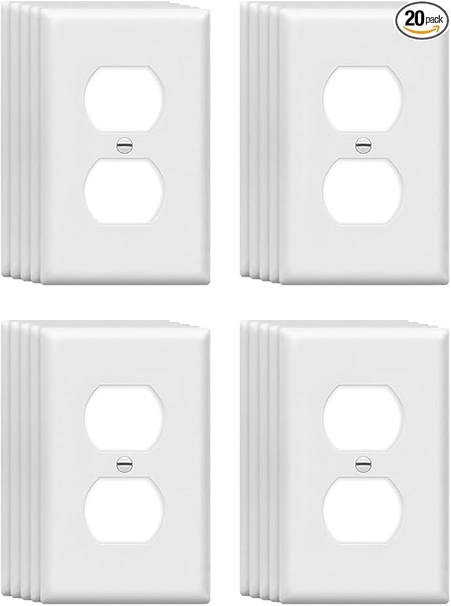 ZEFTV Mid-Size Duplex Outlet Cover Wall Plates 1-Gang 4.89" x 3.12" Switch Outlet Electrical Cover Plate Unbreakable Thermoplastic Faceplate for Light Receptacle Outlet Switch, White (20 Pack)
