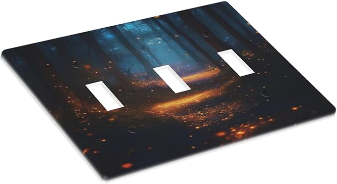 Decorative Art Light Switch Covers Enchanted Glowing Forest 3 Gang Triple Toggle Wall Plate Decorative Switch plate Electrical Faceplate for Home Decor
