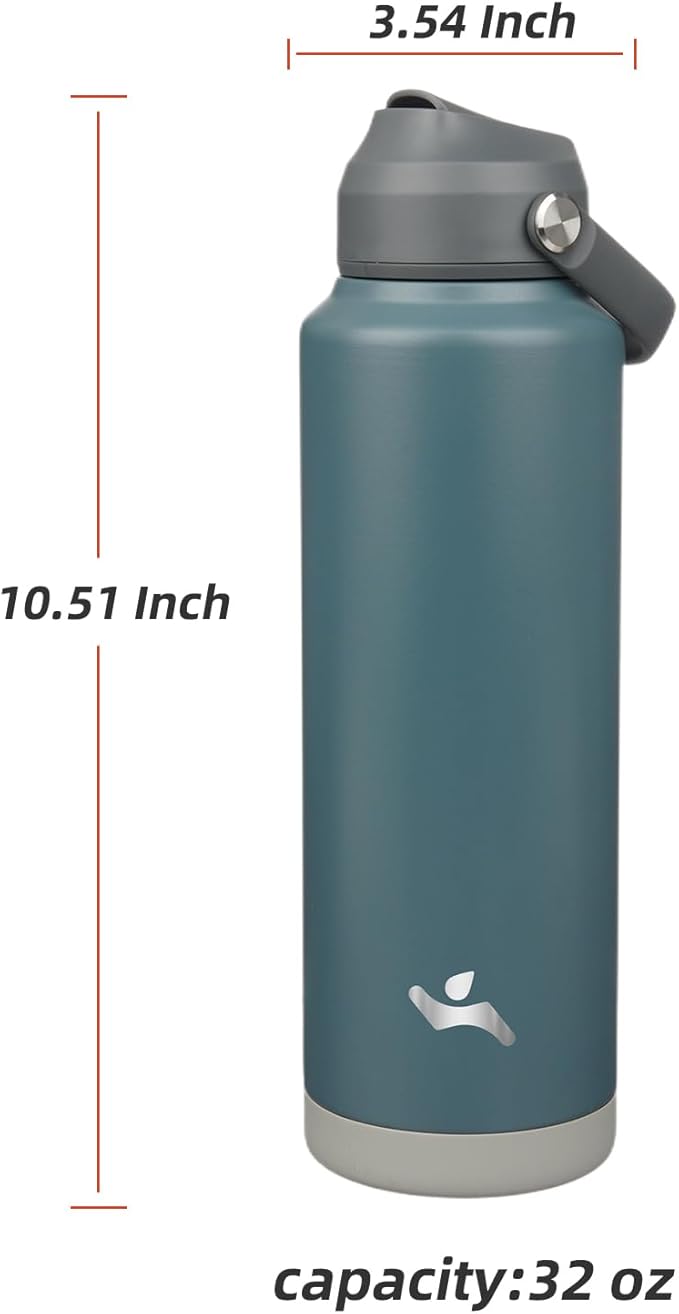 Konokyo Insulated Water Bottle with Straw Lid,40 oz Stainless Steel Vacuum Metal Bottle with Silicone Handle,Dark Gray