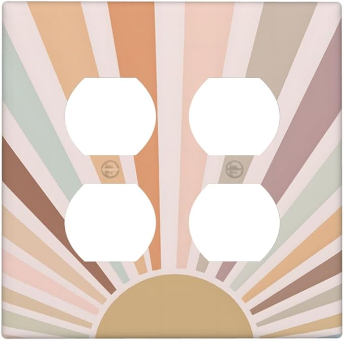 Boho Sun Rainbow Retro Aesthetic Abstract Art Sunrise Sunset Outlet Covers 2 Gang Double Duplex Decorative Light Switch Covers Electrical Wallplates Socket Faceplate for Kids Room Bedroom Decor