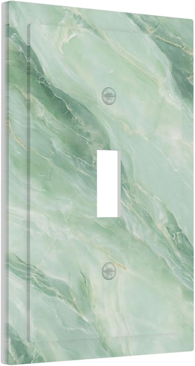 Decorative Light Switch Cover Plate Green Marble Pattern 1 Gang Single Toggle Wall Plate Electrical Outlet Covers Decorate Switch Plate Cover for Home Bedroom Decor