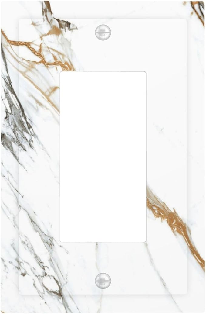 White Gold Marble Modern Abstract Luxury Print Decorative Outlet Covers 1 Gang Single Rocker Light Switch Cover Plate Wall Plates GFCI Faceplate for Bathroom Kitchen Decor