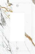 White Gold Marble Modern Abstract Luxury Print Decorative Outlet Covers 1 Gang Single Rocker Light Switch Cover Plate Wall Plates GFCI Faceplate for Bathroom Kitchen Decor