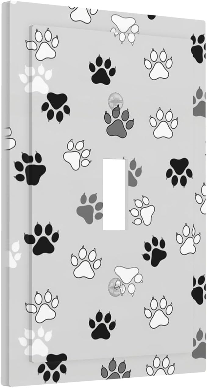 Monochrome Paw Print 1-Gang Toggle Light Switch Plate, Minimalist Dog Lover's Pet Paws Neutral Tone Decorative Wall Plate for Pet Owners Decor