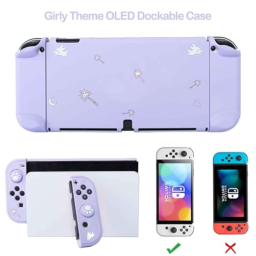 GUTIAL Accessories Bundle for Nintendo Switch OLED - Purple Girly Accessories Kit for Nintendo Switch Oled with Carry Case Screen Protector Cover Case kawaii Stand Cute Thumb Grips for Girls - Purple