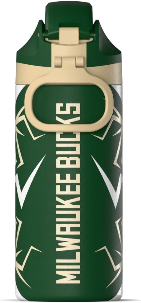 Hydrapeak x NBA Officially Licensed Milwaukee Bucks Oasis 20 oz Insulated Kids Water Bottle, Stainless Steel Water Bottle Kids with Chug Lid, Push Button
