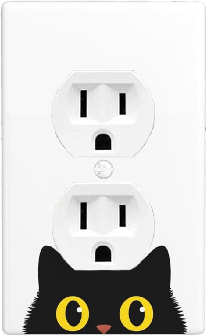 1-Gang Duplex Wall Plate, Black Cat Printed Pattern Outlet Cover, Cute Pet Lover Decor for Cat Room Bedroom Home