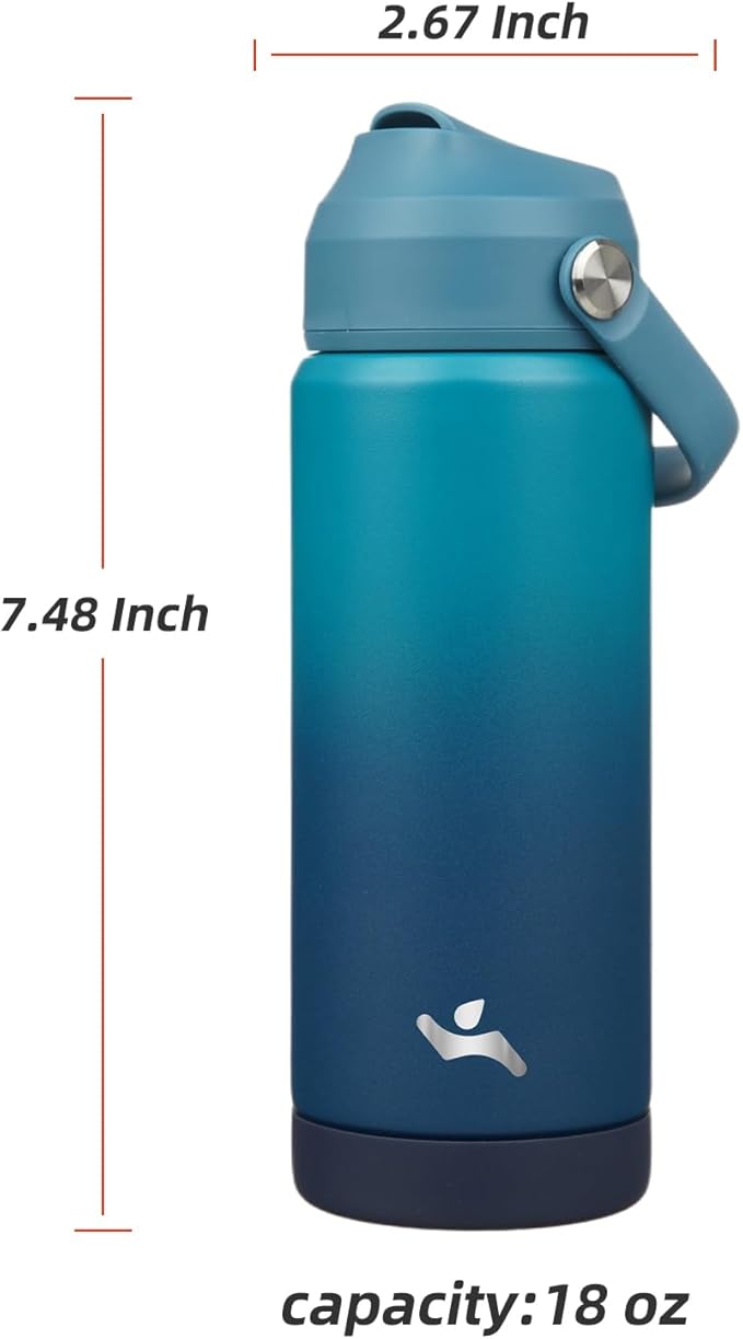 Konokyo Insulated Water Bottle with Straw Lid,18 oz Stainless Steel Vacuum Metal Bottle with Silicone Handle,Vast