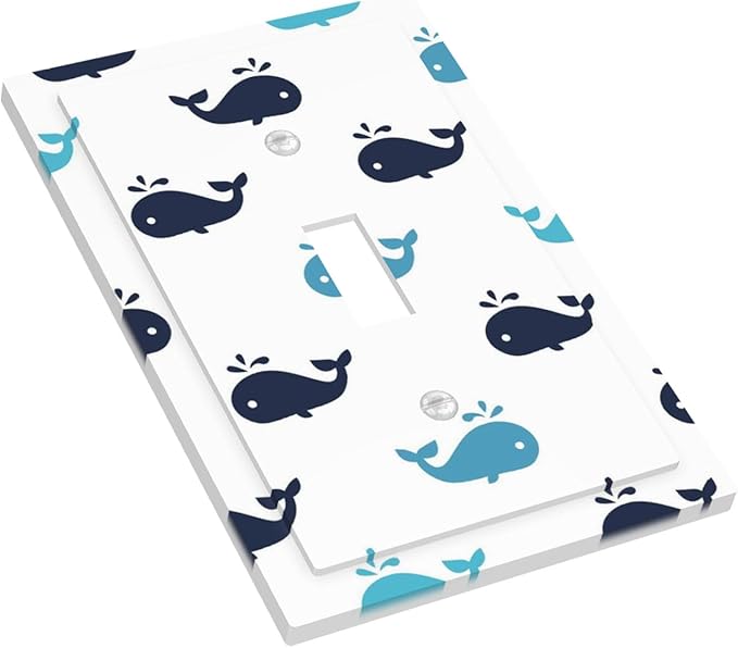 Cute Blue Whales 1-Gang Toggle Light Switch Plate, Nautical Whale Pod Minimalist Coastal Decorative Wall Plate for Nursery Decor