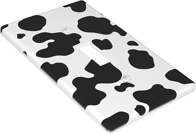 Black White Cow Print 1-Gang Toggle Light Switch Plate, Farm Cow Pattern Wall Plate for Farmhouse, Bedroom, Kitchen & Home