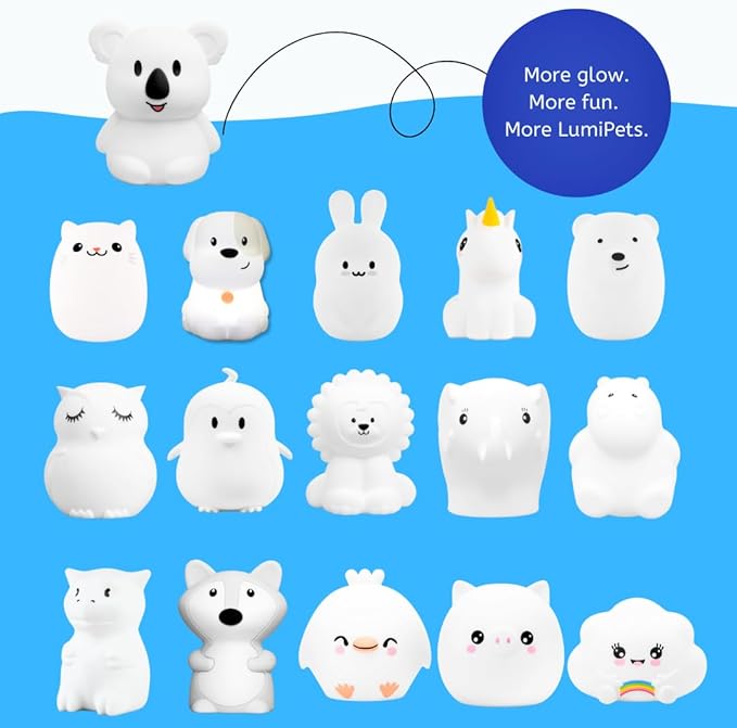 LumiPets Keith the Koala Squishy Night Light for Kids | Silicone Lamp with Tap & Remote Control | Rechargeable, 9 Color Changing Animal Night Light for Boys & Girls | Portable Nightlight With USB Cord