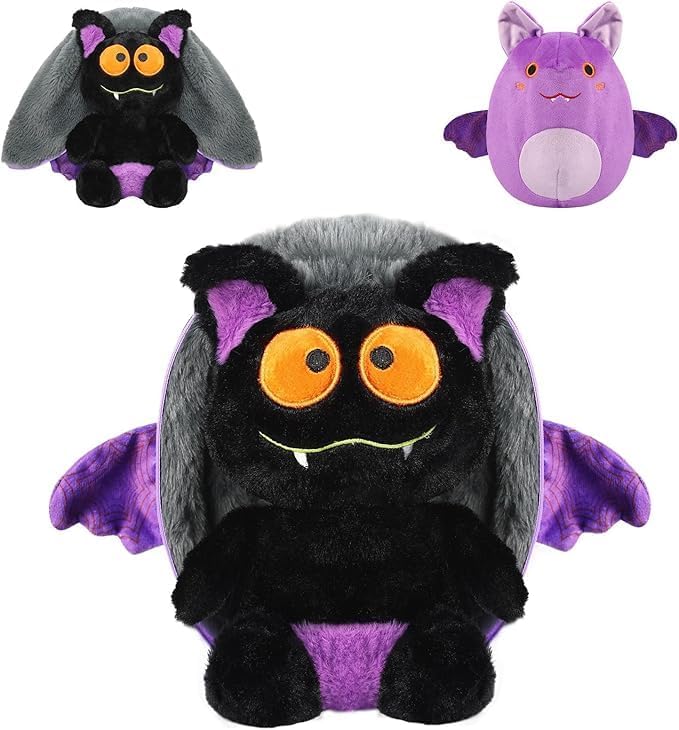 MIAODAM Bat Stuffed Animal Plush, 11inch Reversible Purple Bat Plushies, Cute Plush Toy Gift for Toddler Girls Boys