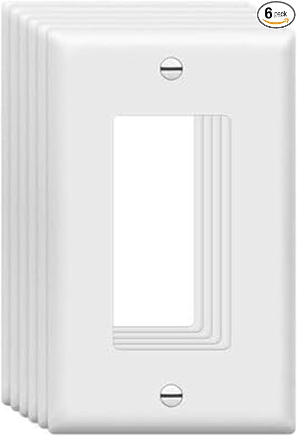 ZEFTV Mid-Size Decorator Wall Plates 1-Gang 4.89" x 3.12" Switch Outlet Electrical Cover Plate Unbreakable Thermoplastic Faceplate for Light Receptacle Outlet Switch, White (6 Pack)