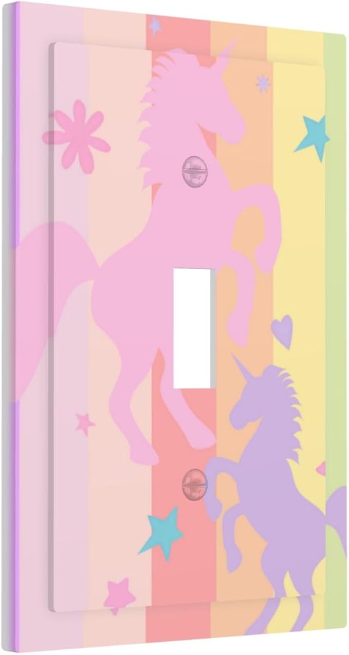 Cute Purple Pink Rainbow Unicorn 1 Gang Light Switch Cover Single Toggle Wall Plate Decorative Electrical Switchplate Covers Faceplate Switchplate for Nursery Girls Boys Room Kids Room Décor