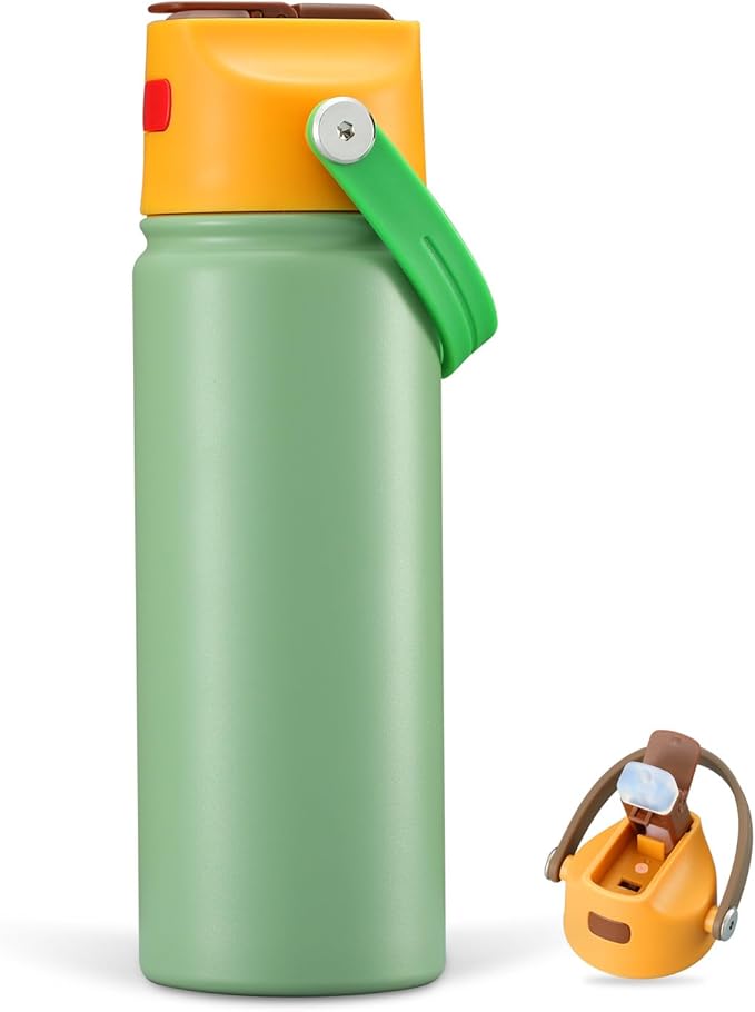 18 OZ Water Bottle for Kids, Stainless Steel Double Insulated Sports Water Bottle, Leak Proof Straw Cup for School, Gifts and Travel, BPA Free (Light Green)