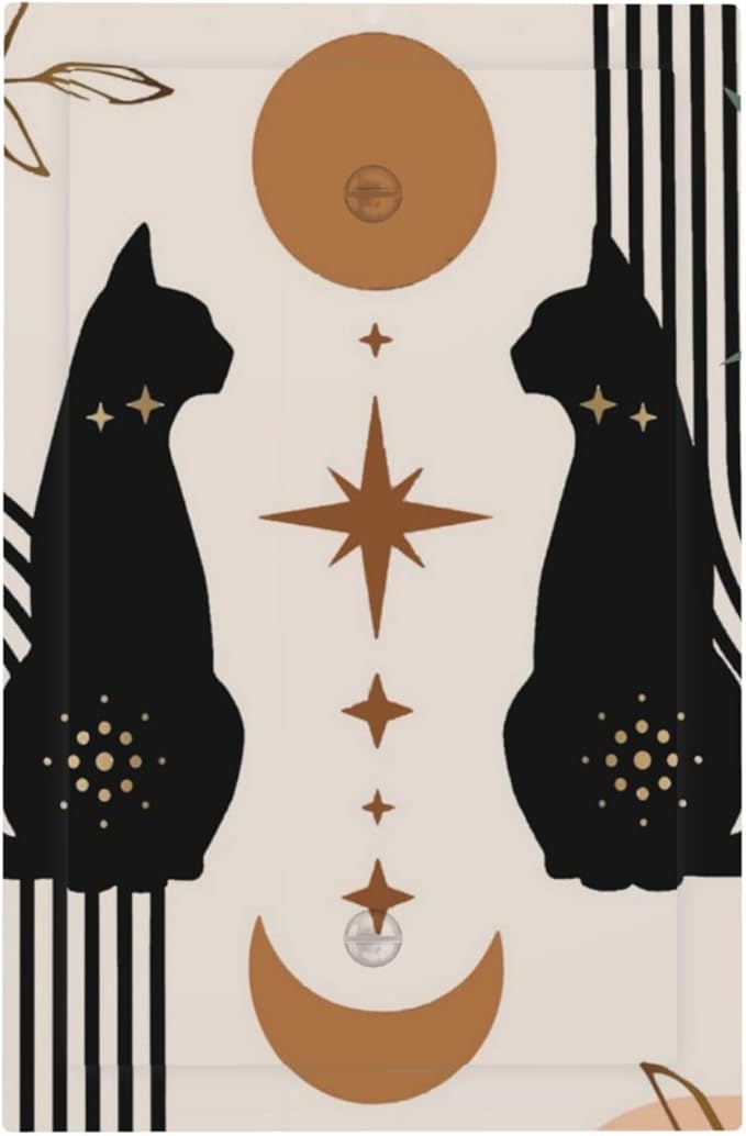 Funny Kids Black Mid Century Boho Cat 1-Gang No Device Decorative Blank Receptacle Wall Plate Outlet Cover Abstract Moon Phase Art Light Switch Electrical Face Plate Cover for Unused Outlets/Switches