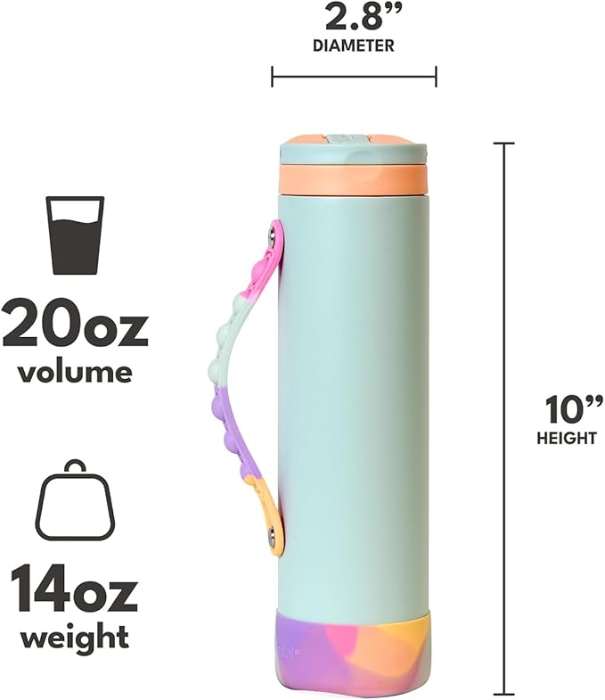 Elemental Iconic Kids Water Bottle for School - 100% Leak-Proof Insulated Water Bottles with Straw Lid & Pop-It Handle for Boys & Girls - Triple-Wall Insulated & BPA-Free, 20oz – Mint Sorbet