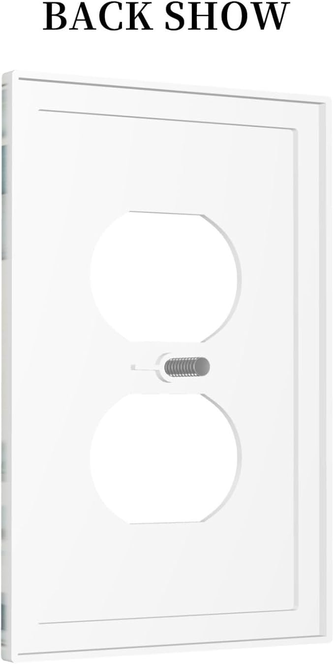 Boho Green White Eucalyptus Leaf Floral Outlet Covers 1 Gang Duplex Light Switch Cover Decorative Switch Plates Electrical Receptacle Faceplate Wall Plate for Farmhouse Living Room Decor