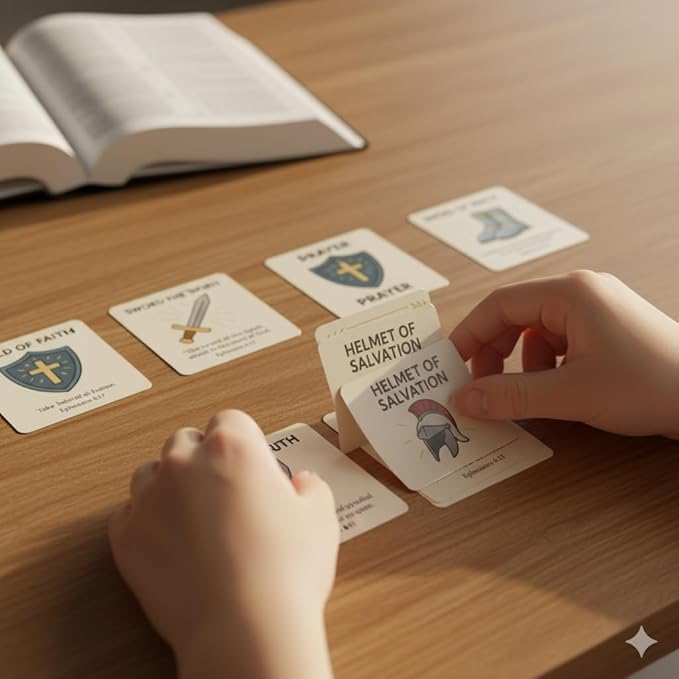 Armor of God Bible Memory Matching Cards – Christian Educational Religious Game for Vacation Bible School, Sunday School, Classroom Activities, Family Fellowship Supplies