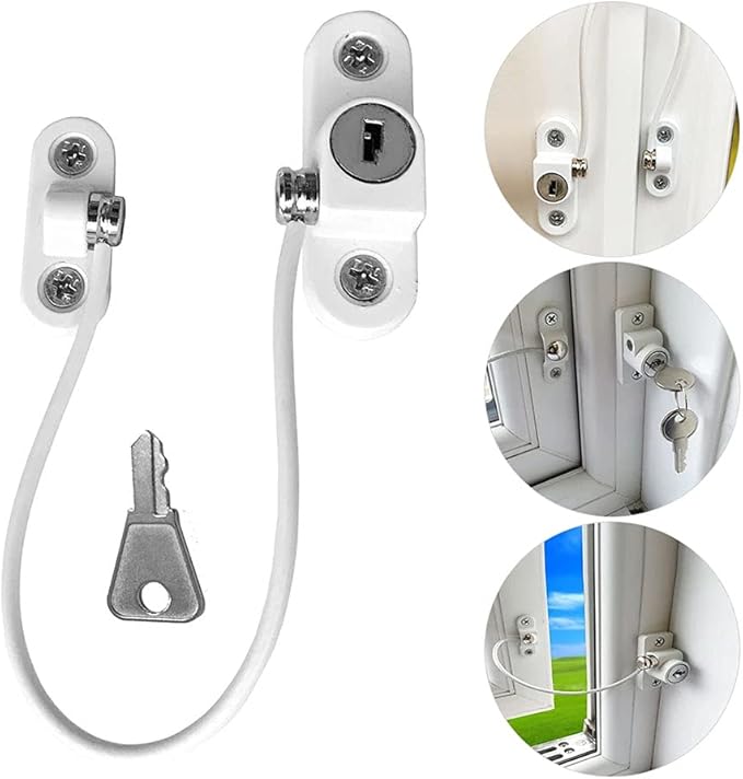 Child Safety Locks Window Door Cable Ventilator Kid Lock Baby Security Locking Keyed Opening Restrictor For Baby Protection Prevent Children Falling Window Lock (2PC Black)