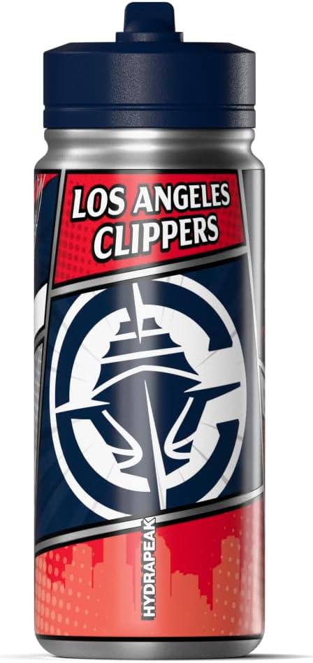 Hydrapeak x NBA Los Angeles Clippers 20 oz Stainless Steel Water Bottle, Officially Licensed Double Wall Insulated Sports Bottle with Straw Lid, Reusable Leakproof Gift for Kids & Adults
