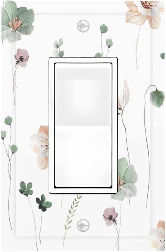 Decorative Outlet Covers Watercolor Floral Botanical Flowers 1 Gang Single Rocker Light Switch Cover Plate Wall Plates Gfci Faceplate For Living Room Bed Room Decor