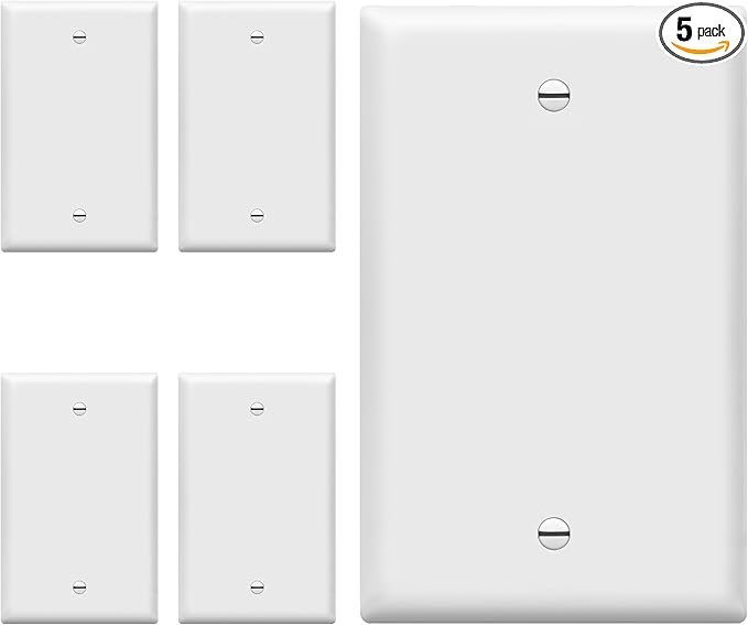 ENERLITES Mid-Size Blank Device Wall Plate, Midway Blank Outlet Covers, 1-Gang 4.88" x 3.11", Unbreakable Polycarbonate Thermoplastic, UL Listed, 8801M-W-5PCS, Gloss Finish, White (5 Pack)