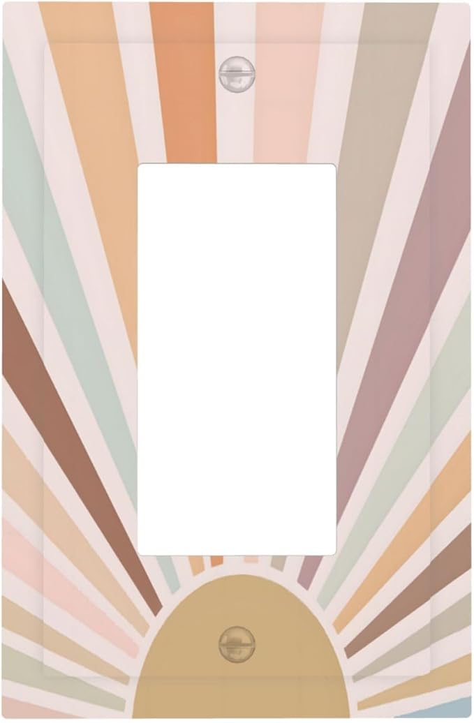 Boho Sun Rainbow Retro Aesthetic Abstract Art Sunrise Sunset Decorative Outlet Covers 1 Gang Single Rocker Light Switch Cover Plate Wall Plates GFCI Faceplate for Kids Room Bedroom Decor