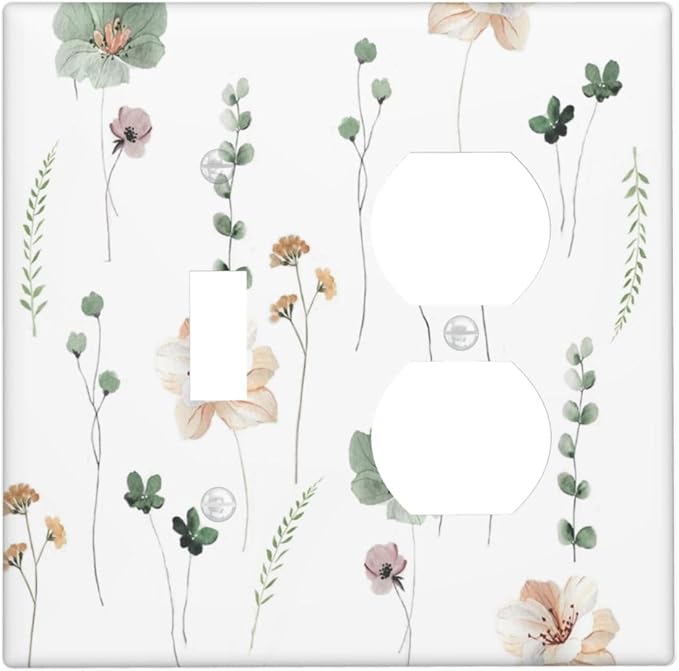 Wallplates Watercolor Floral Botanical Flowers 1 Toggle 1 Duplex Switch Plate Electrical Gfci Faceplate Decorative Light Switch Covers For Living Room Bed Room Decor
