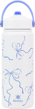 KEWIXY 18 oz Blue Bow Water Bottle with Straw, Leak Proof, Insulated Stainless Steel with Handle, Reusable, Metal, Backpack-side Fit (Breeze Blue Bow)