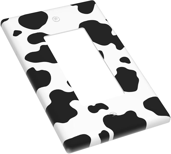Black White Cow Print 1-Gang Rocker Wall Plate, Farm Cow Pattern Switch Cover, Rustic Western Farmhouse Country Home Decor