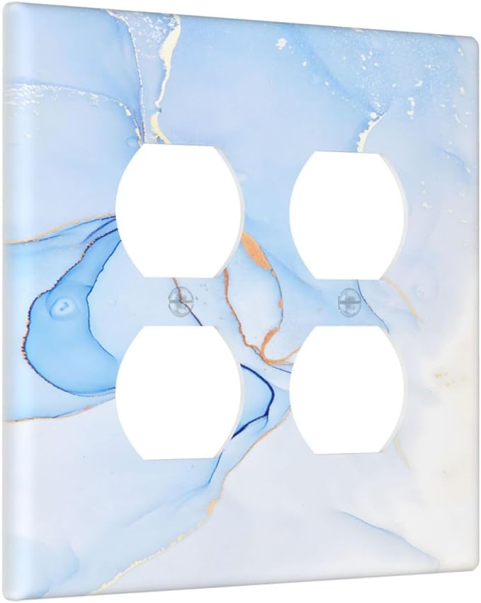 Modern Art Blue Gold Marble Abstract Luxury Print Outlet Covers 2 Gang Double Duplex Decorative Light Switch Covers Electrical Wallplates Socket Faceplate for Bathroom Living Room Decor