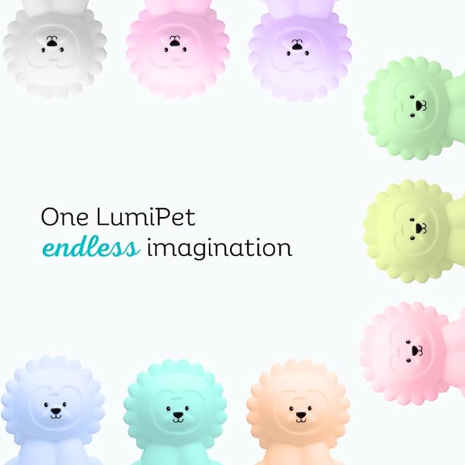 Lumipets Remote Control Silicone Night Light for Kids - Lion Design with 9 Soft Colors & Sleep Timer - Rechargeable, Battery-Operated Lamp for Bedroom | Baby Nursery, Toddler, Girls, Boys