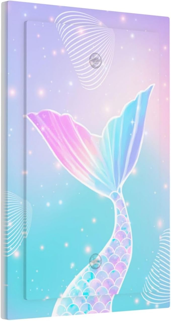 Mermaid 1 Gang Light Switch Cover Electrical No Device Wall Plate Rainbow Tail Scales Jelly Fish Switchplates Decorative Faceplate for Nursery Girls Boys Room Kids Room Home Decor